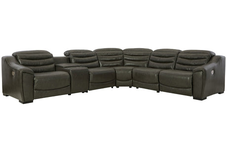 Center Line Dark Gray 6-Piece Power Reclining Sectional with Adjustable Headrest by Ashley at Eve Furniture
