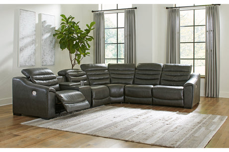 Center Line Dark Gray 6-Piece Power Reclining Sectional with Adjustable Headrest by Ashley at Eve Furniture