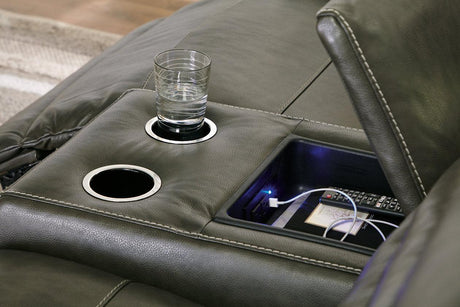 Center Line Dark Gray 7-Piece Power Reclining Sectional with Adjustable Headrest by Ashley at Eve Furniture