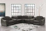 Center Line Dark Gray 7-Piece Power Reclining Sectional with Adjustable Headrest by Ashley at Eve Furniture