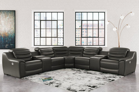 Center Line Dark Gray 7-Piece Power Reclining Sectional with Adjustable Headrest by Ashley at Eve Furniture