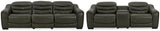 Center Line Dark Gray Dual Power Leather Sofa and Loveseat by Ashley at Eve Furniture