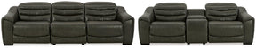 Center Line Dark Gray Dual Power Leather Sofa and Loveseat by Ashley at Eve Furniture