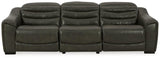 Center Line Dark Gray Dual Power Leather Sofa and Loveseat by Ashley at Eve Furniture