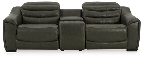 Center Line Dark Gray Dual Power Leather Sofa and Loveseat by Ashley at Eve Furniture