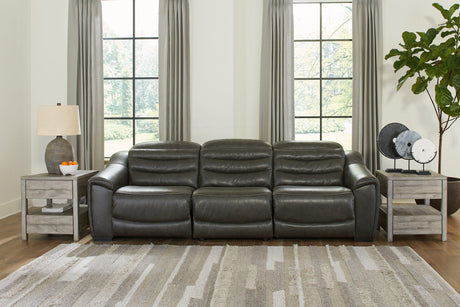 Center Line Dark Gray Dual Power Leather Sofa and Loveseat by Ashley at Eve Furniture