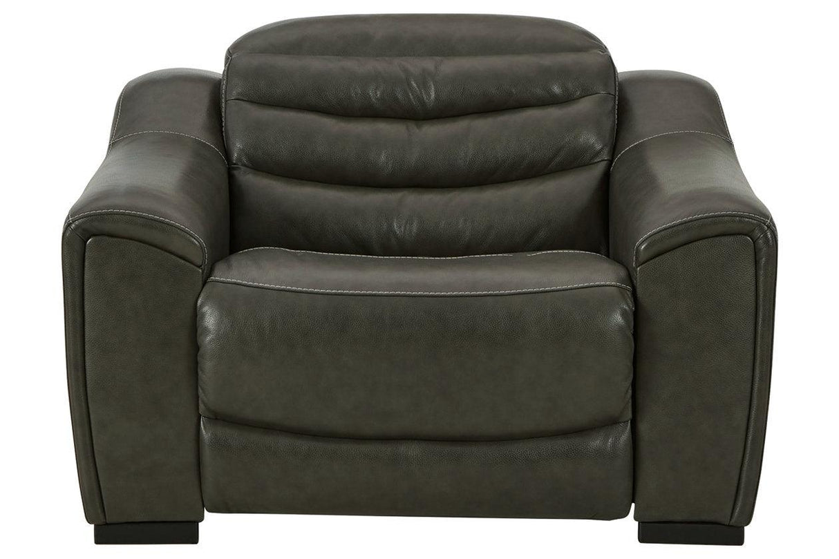 Center Line Dark Gray Oversized Dual Power Leather Recliner by Ashley at Eve Furniture