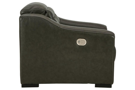 Center Line Dark Gray Oversized Dual Power Leather Recliner by Ashley at Eve Furniture
