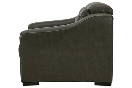 Center Line Dark Gray Oversized Dual Power Leather Recliner by Ashley at Eve Furniture