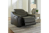 Center Line Dark Gray Oversized Dual Power Leather Recliner by Ashley at Eve Furniture