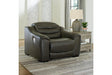 Center Line Dark Gray Oversized Dual Power Leather Recliner by Ashley at Eve Furniture