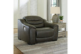 Center Line Dark Gray Oversized Dual Power Leather Recliner by Ashley at Eve Furniture