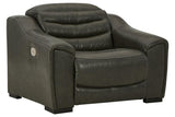 Center Line Dark Gray Oversized Dual Power Leather Recliner by Ashley at Eve Furniture