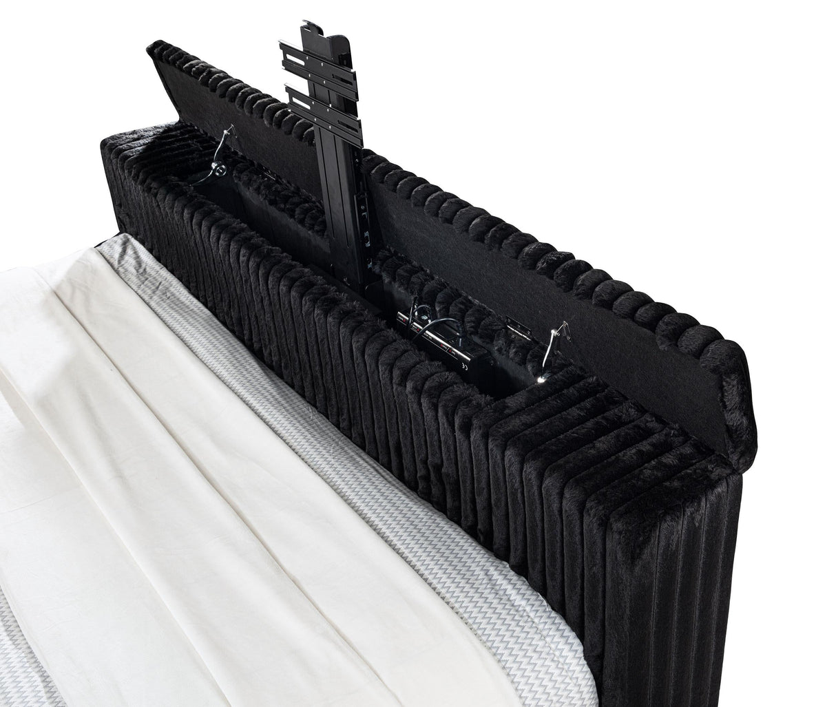 Centergrove Black Upholstered Eastern King Wingback TV Bed by Coaster at Eve Furniture