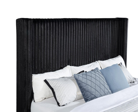 Centergrove Black Upholstered Eastern King Wingback TV Bed by Coaster at Eve Furniture