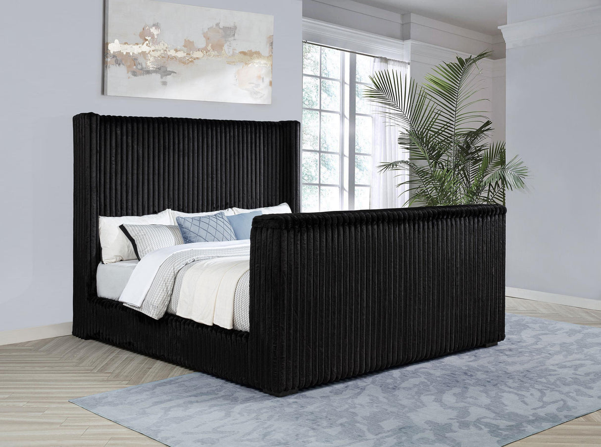 Centergrove Black Upholstered Eastern King Wingback TV Bed by Coaster at Eve Furniture