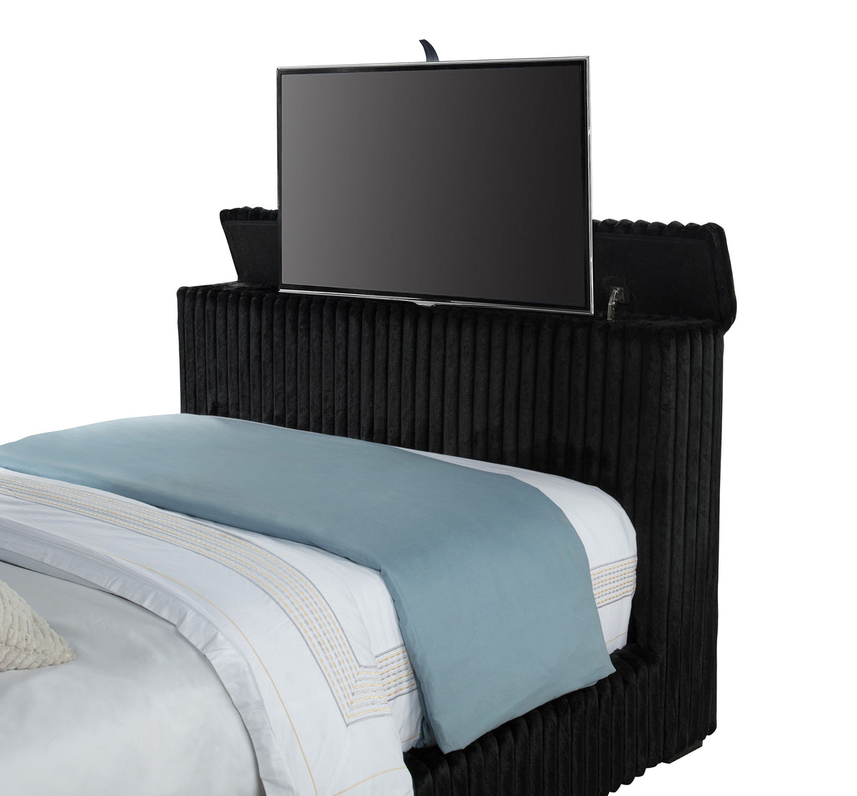 Centergrove Black Upholstered Queen Wingback TV Bed by Coaster at Eve Furniture
