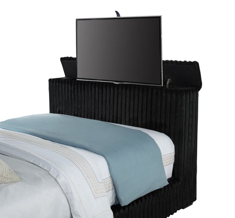 Centergrove Black Upholstered Queen Wingback TV Bed by Coaster at Eve Furniture