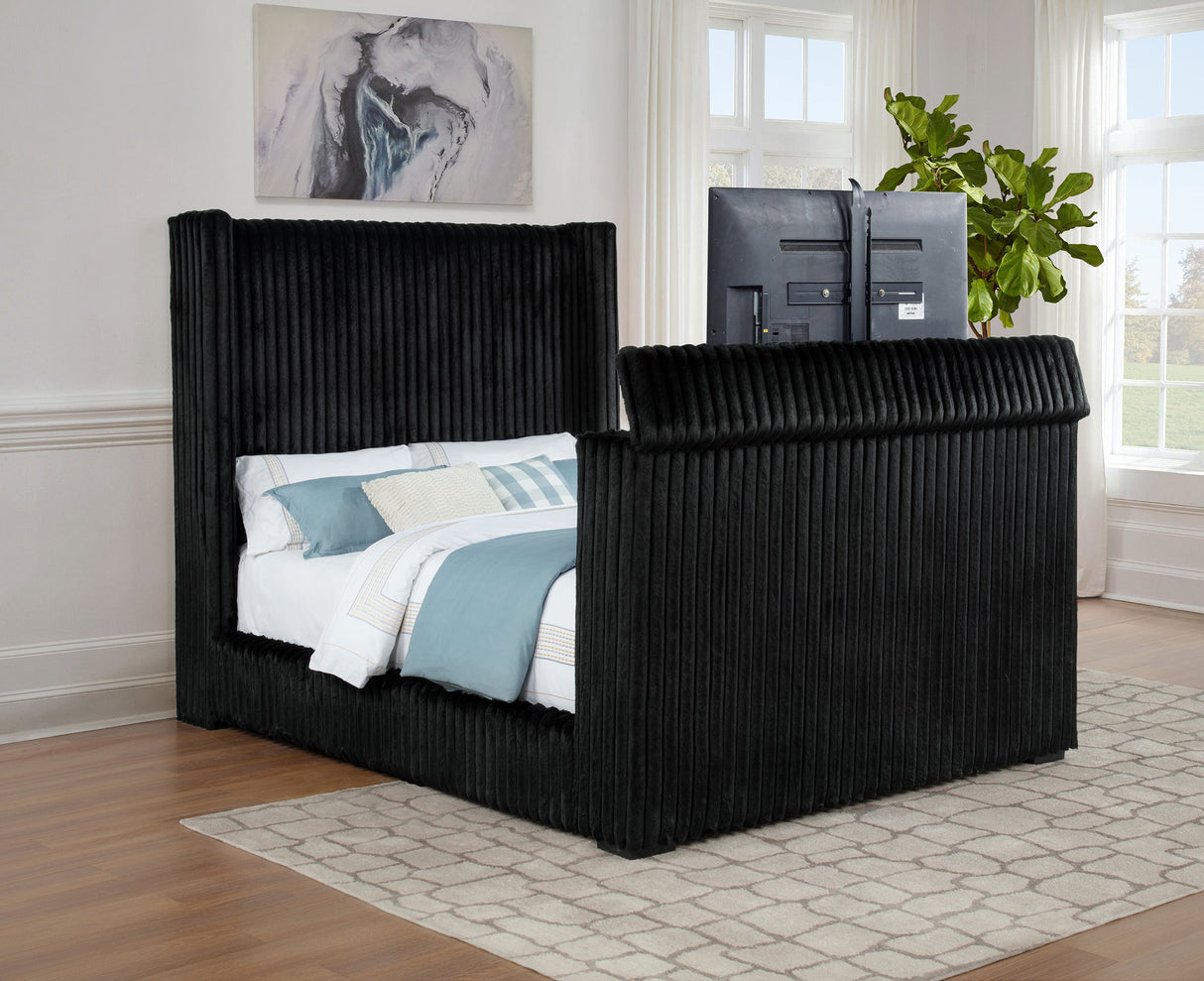 Centergrove Black Upholstered Queen Wingback TV Bed by Coaster at Eve Furniture