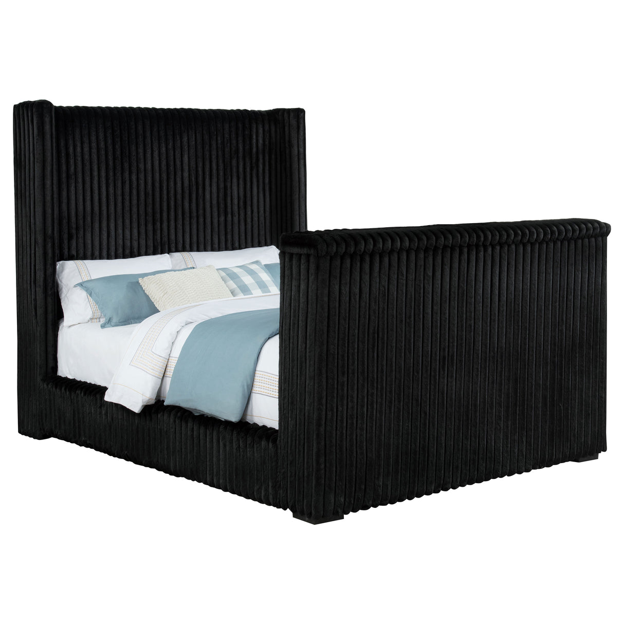 Centergrove Black Upholstered Queen Wingback TV Bed by Coaster at Eve Furniture
