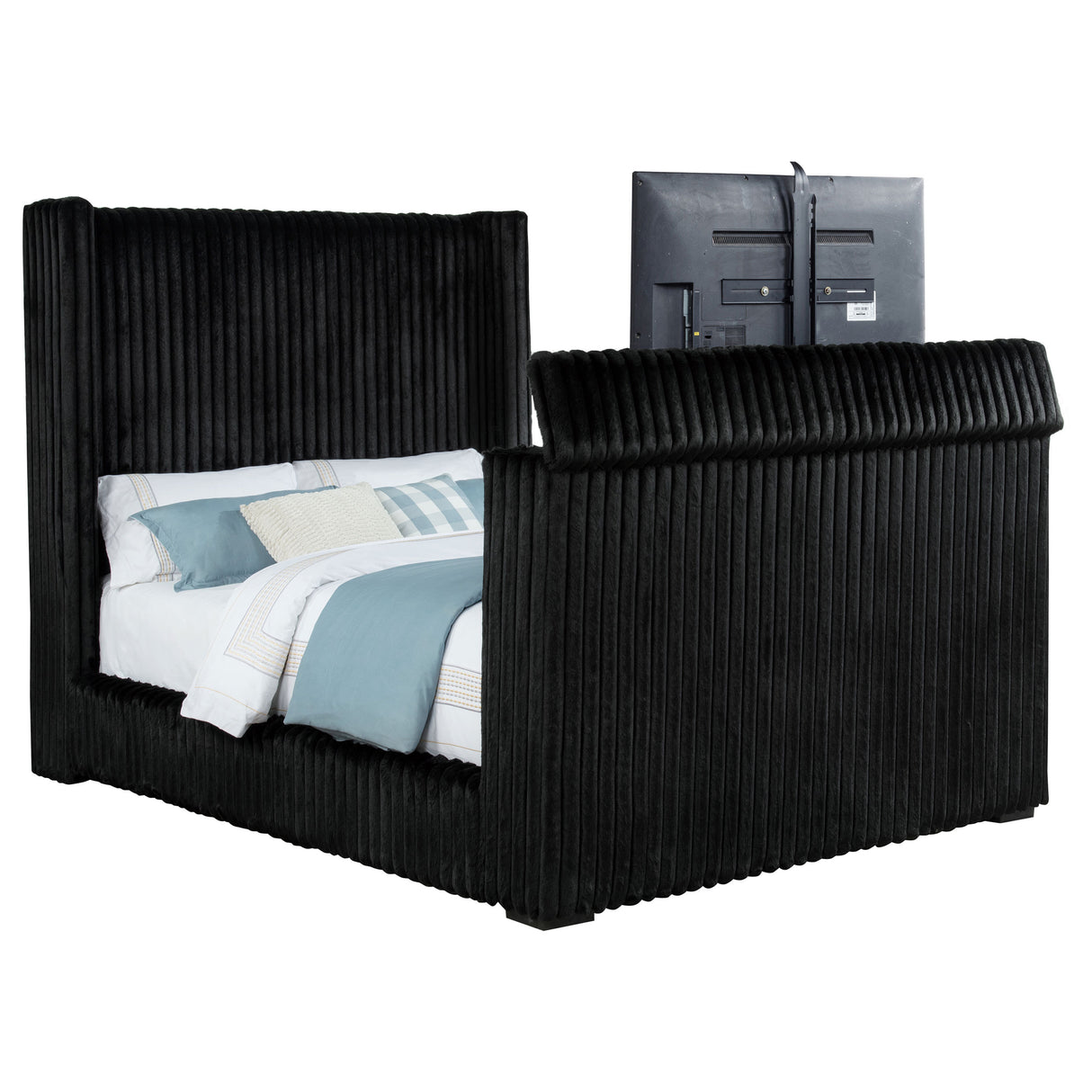 Centergrove Black Upholstered Queen Wingback TV Bed by Coaster at Eve Furniture