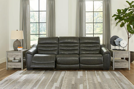 Center Line Dark Gray 3-Piece Power Reclining Sectional Sofa by Ashley at Eve Furniture