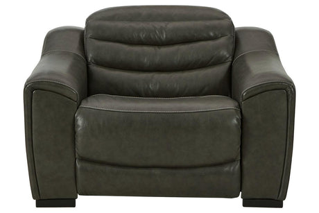 Center Line Dark Gray Oversized Dual Power Leather Recliner by Ashley at Eve Furniture