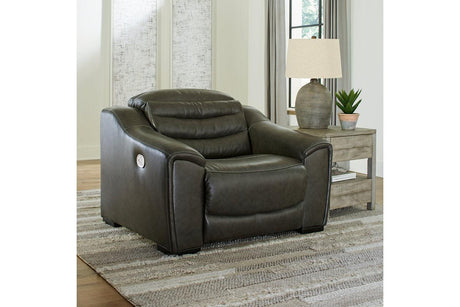 Center Line Dark Gray Oversized Dual Power Leather Recliner by Ashley at Eve Furniture