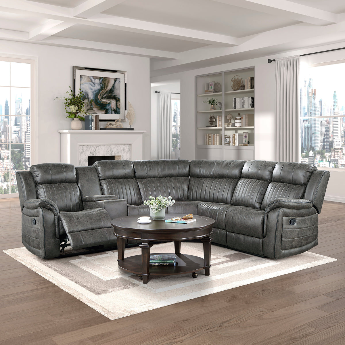 Centeroak Brownish Gray 3-Piece Reclining Sectional with Left Console by Homelegance at Eve Furniture