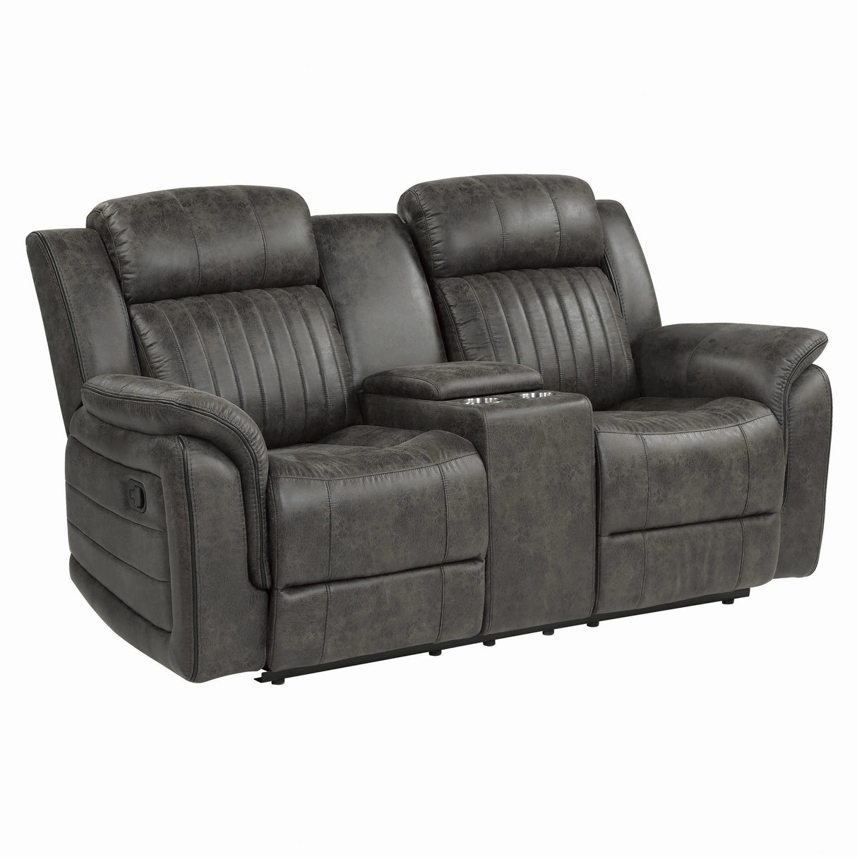 Centeroak Brownish Gray Double Reclining Loveseat with Center Console by Homelegance at Eve Furniture