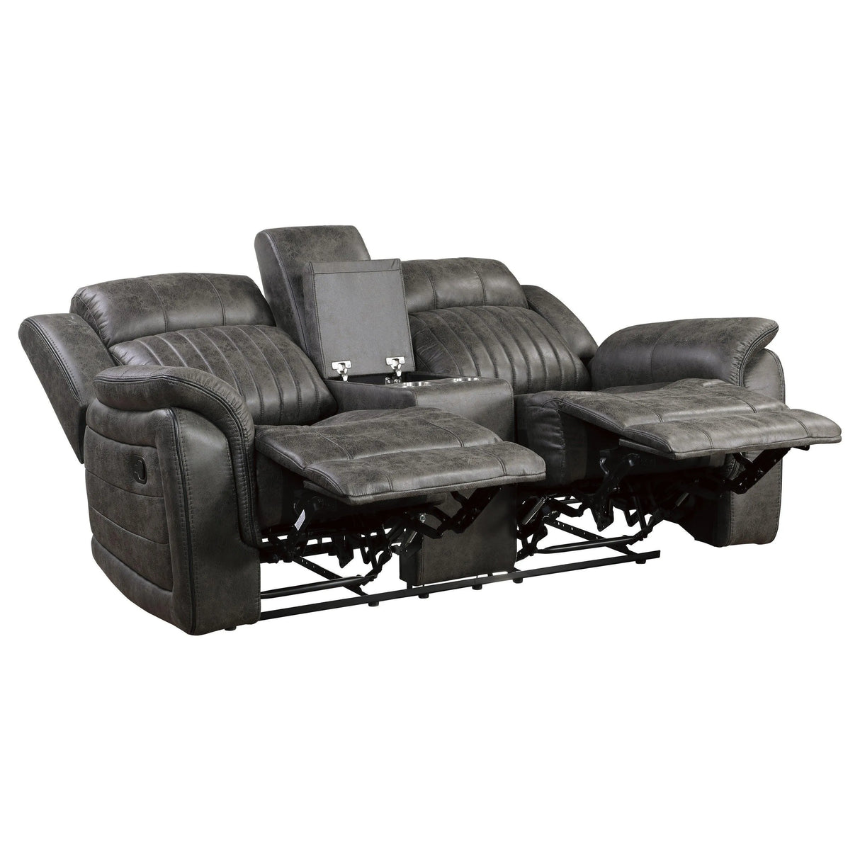 Centeroak Brownish Gray Double Reclining Loveseat with Center Console by Homelegance at Eve Furniture