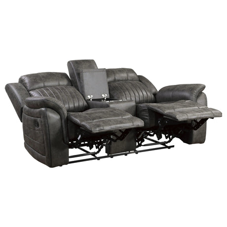 Centeroak Brownish Gray Double Reclining Loveseat with Center Console by Homelegance at Eve Furniture