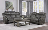 Centeroak Brownish Gray Double Reclining Loveseat with Center Console by Homelegance at Eve Furniture