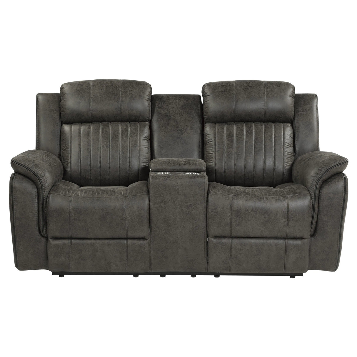 Centeroak Brownish Gray Double Reclining Loveseat with Center Console by Homelegance at Eve Furniture