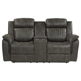 Centeroak Brownish Gray Double Reclining Loveseat with Center Console by Homelegance at Eve Furniture