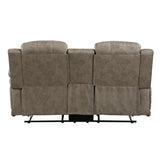 Centeroak Sandy Brown Double Reclining Loveseat with Center Console by Homelegance at Eve Furniture