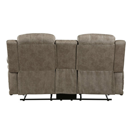 Centeroak Sandy Brown Double Reclining Loveseat with Center Console by Homelegance at Eve Furniture