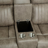 Centeroak Sandy Brown Double Reclining Loveseat with Center Console by Homelegance at Eve Furniture