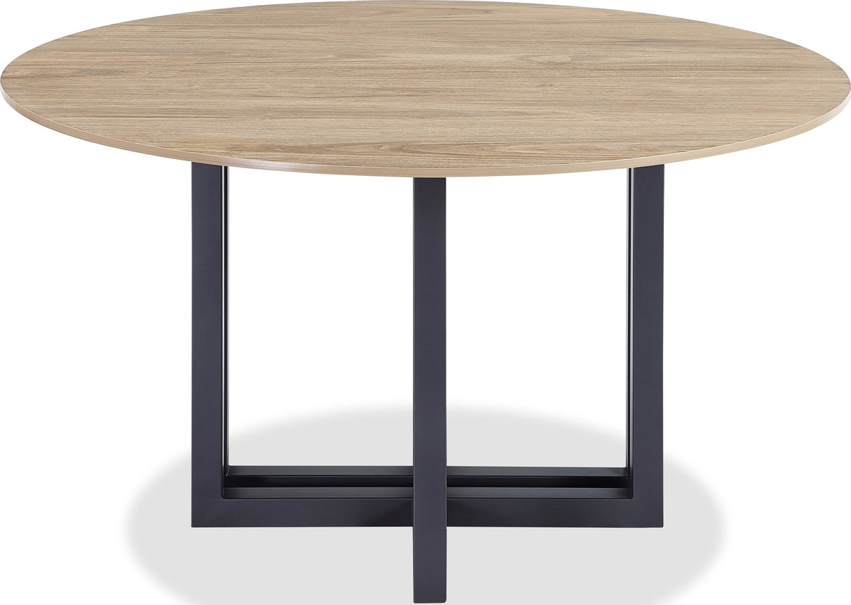 CEO Gunmetal/Washed Oak Wood Pattern Round Sintered Stone Dining Table by Modus Furniture at Eve Furniture