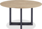 CEO Gunmetal/Washed Oak Wood Pattern Round Sintered Stone Dining Table by Modus Furniture at Eve Furniture