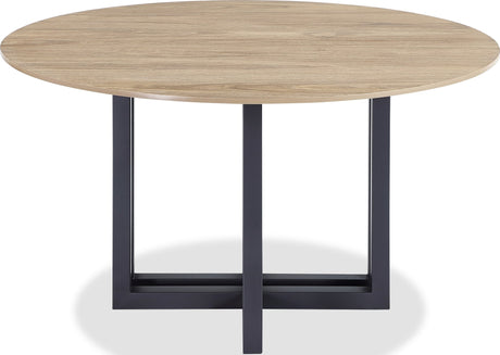 CEO Gunmetal/Washed Oak Wood Pattern Round Sintered Stone Dining Table by Modus Furniture at Eve Furniture