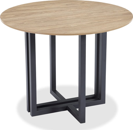 CEO Gunmetal/Washed Oak Wood Pattern Round Sintered Stone Dining Table by Modus Furniture at Eve Furniture