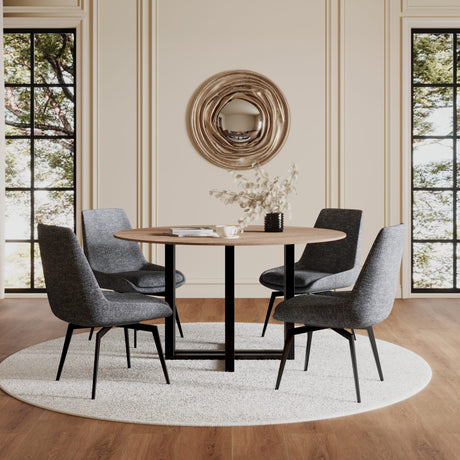CEO Gunmetal/Washed Oak Wood Pattern Round Sintered Stone Dining Table by Modus Furniture at Eve Furniture