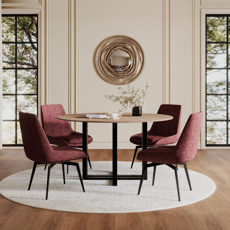 CEO Gunmetal/Washed Oak Wood Pattern Round Sintered Stone Dining Table by Modus Furniture at Eve Furniture