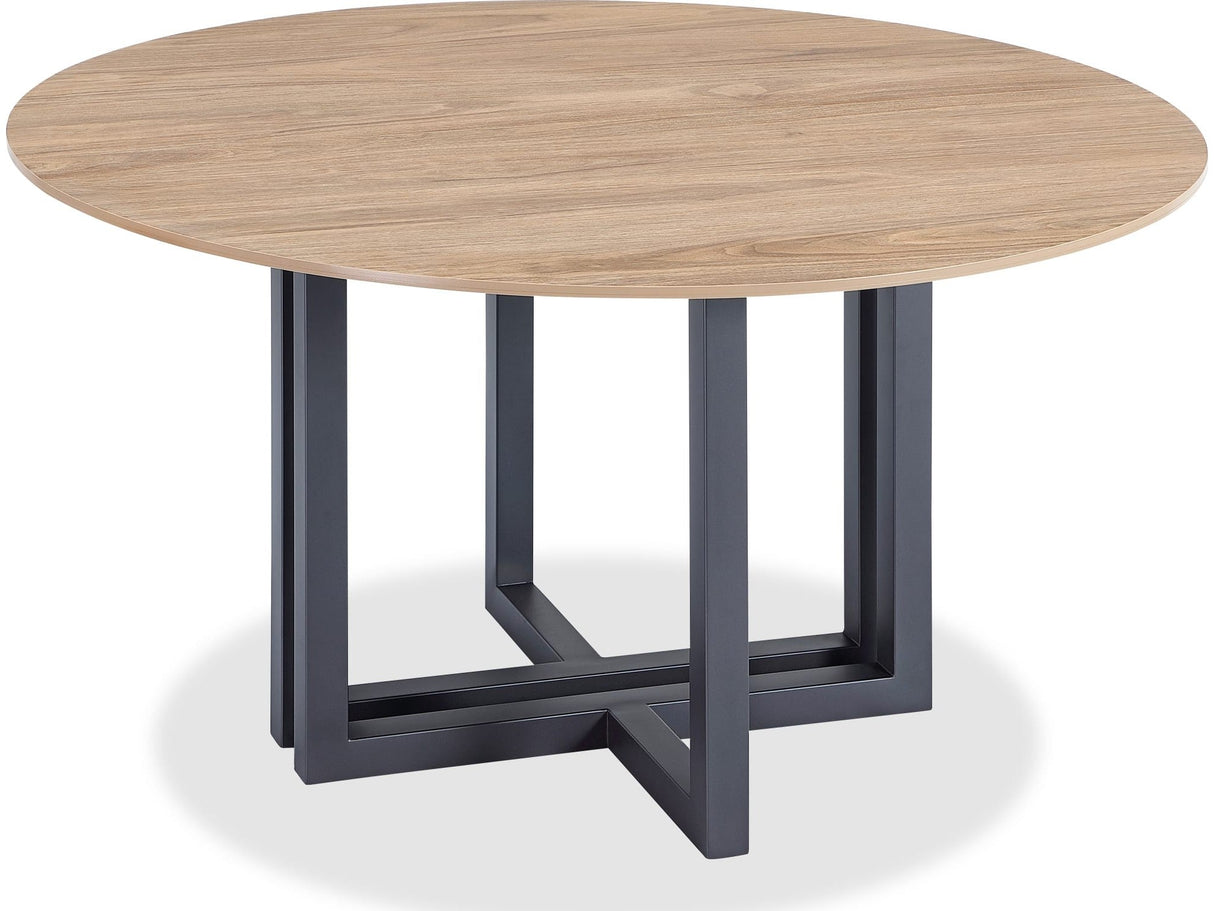 CEO Gunmetal/Washed Oak Wood Pattern Round Sintered Stone Dining Table by Modus Furniture at Eve Furniture