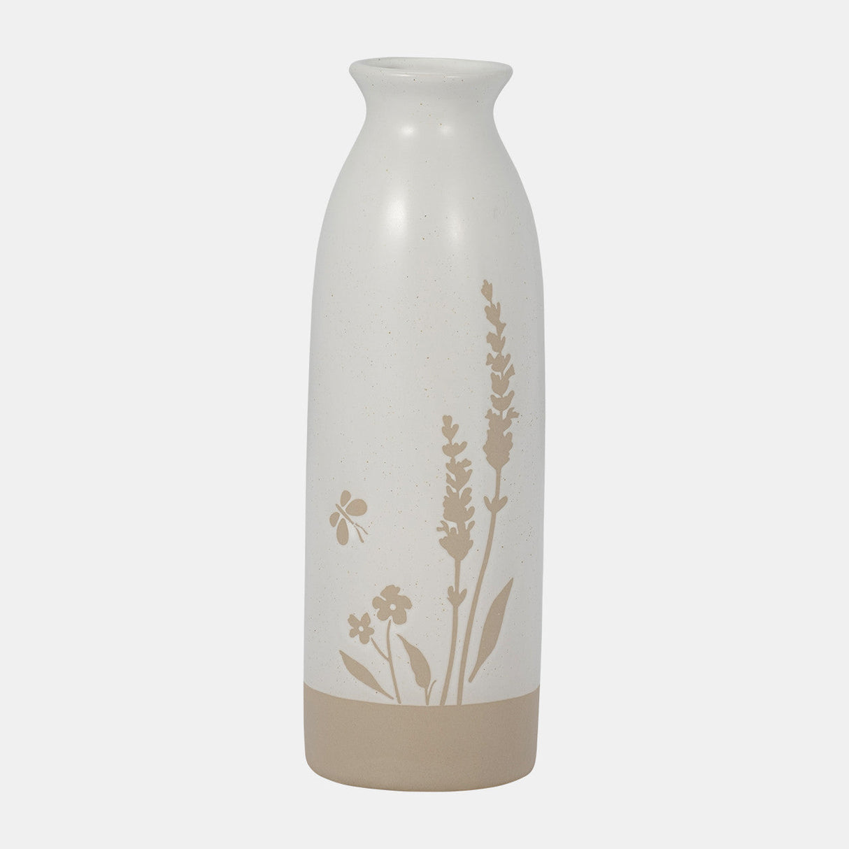 Cer, 10" Flower Field Vase, Ivory