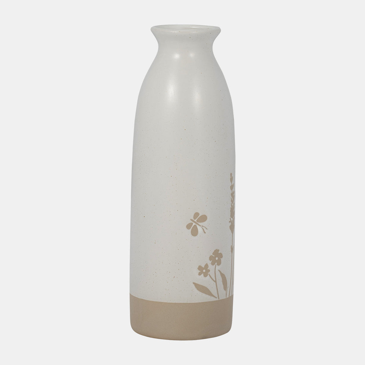 Cer, 10" Flower Field Vase, Ivory