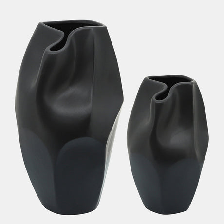 Cer, 10"h Abstract Vase, Black