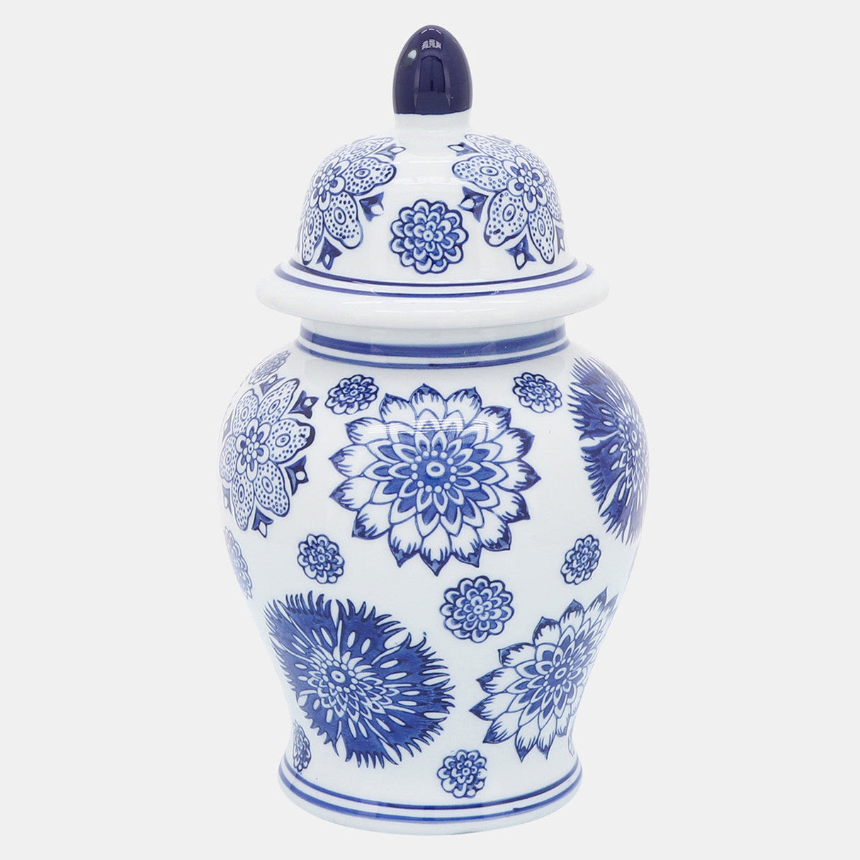 Cer, 10"h Asstd Flowers Temple Jar, Blue