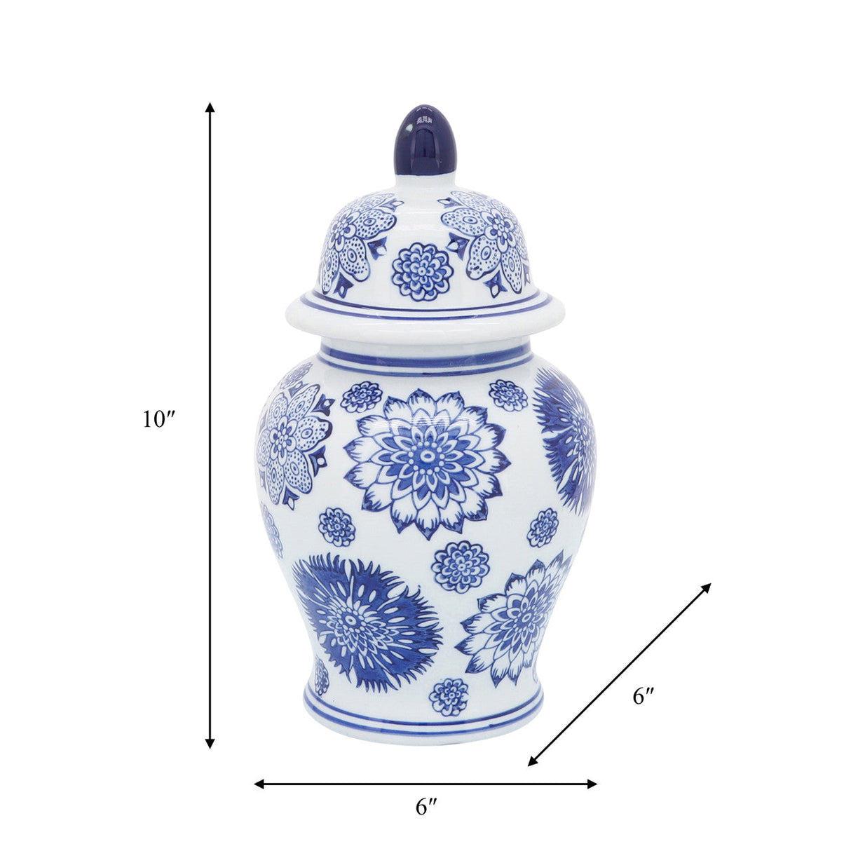 Cer, 10"h Asstd Flowers Temple Jar, Blue